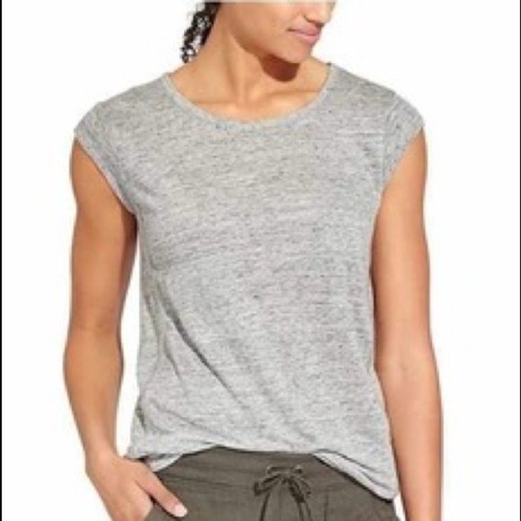 Athleta Tops - ATHLETA 'Newport' Light Grey Linen Pocket Tee